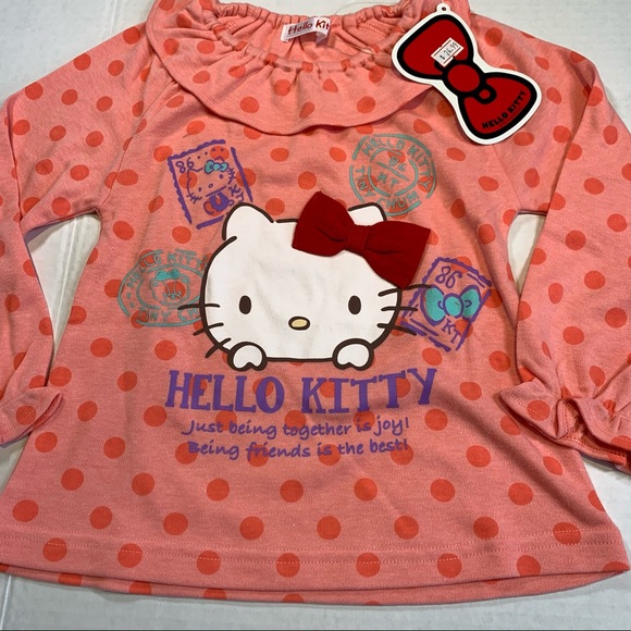2T-3T Hello Kitty NWT Pink polka dot long sleeve shirt - Picture 2 of 5